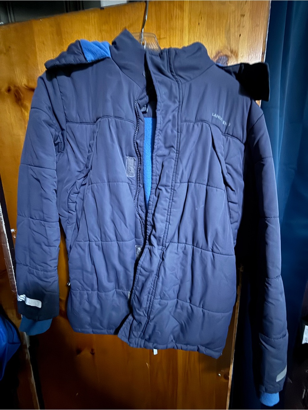 Lands' End Navy Quilted Kids' Puffer with Blue Trim